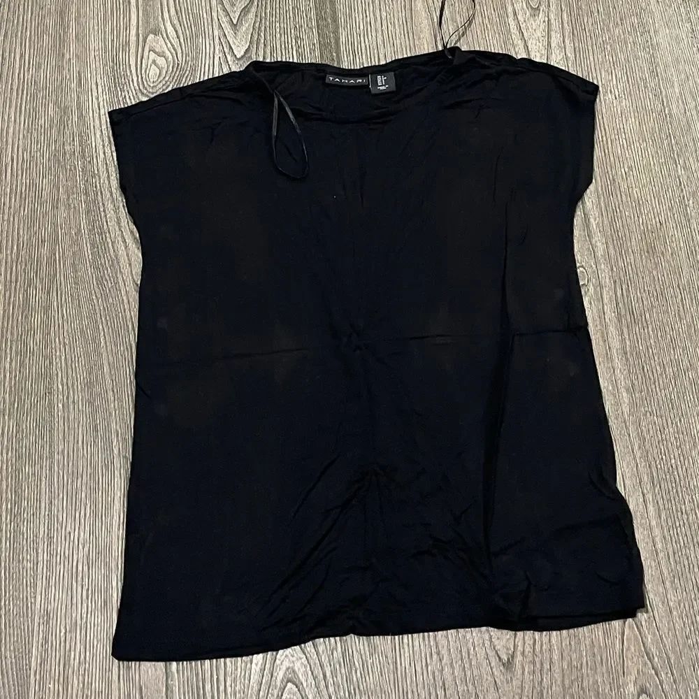 Tahari Womens Black Modal Blend Short Sleeve Pullover Top Size S